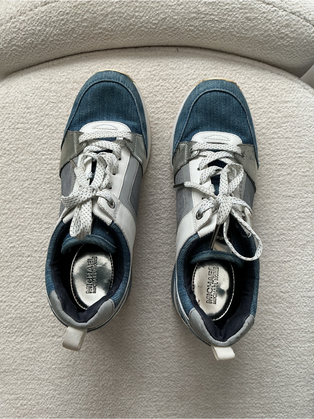 Michael Kors Georgie Denim & Silver Trainer Sneakers Athletic Women’s Size 6.5